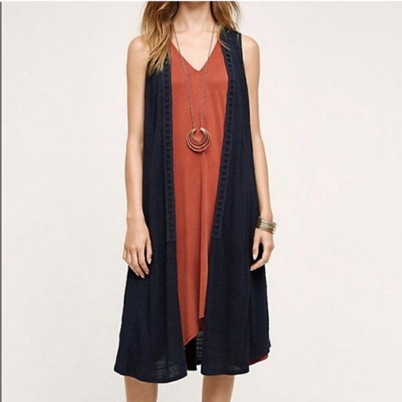 Anthropologie Saturday Sunday Crochet Duster Cardigan Navy Blue Vest - Picture 2 of 15